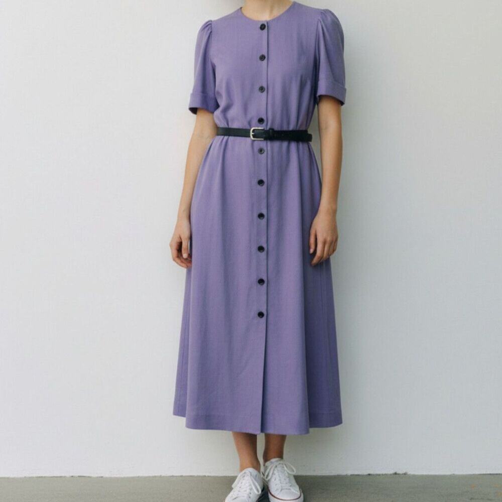 Vintage 80's Lavender Button Down Dress Puff Sleeve Beautiful Pleats Union Tag